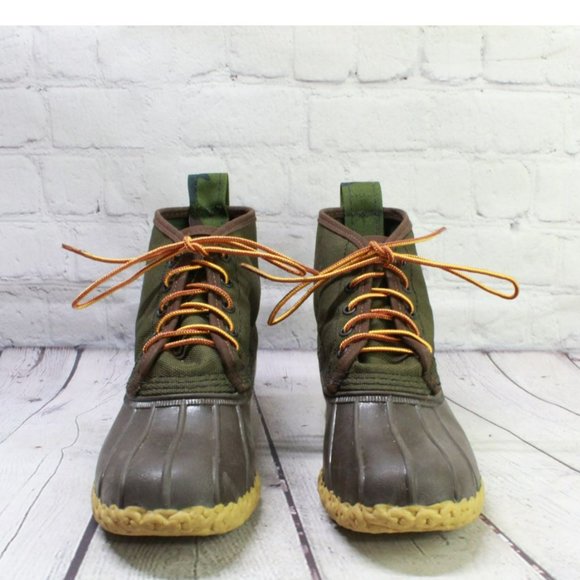 LL Bean Green Canvas Lace Up Insulated Ankle Duck Boots Size 8 M - Picture 4 of 9